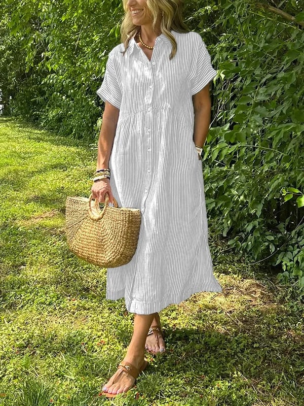 Dalila Striped Button-Down Midi Shirt Dress