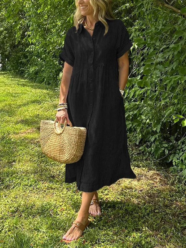Dalila Striped Button-Down Midi Shirt Dress