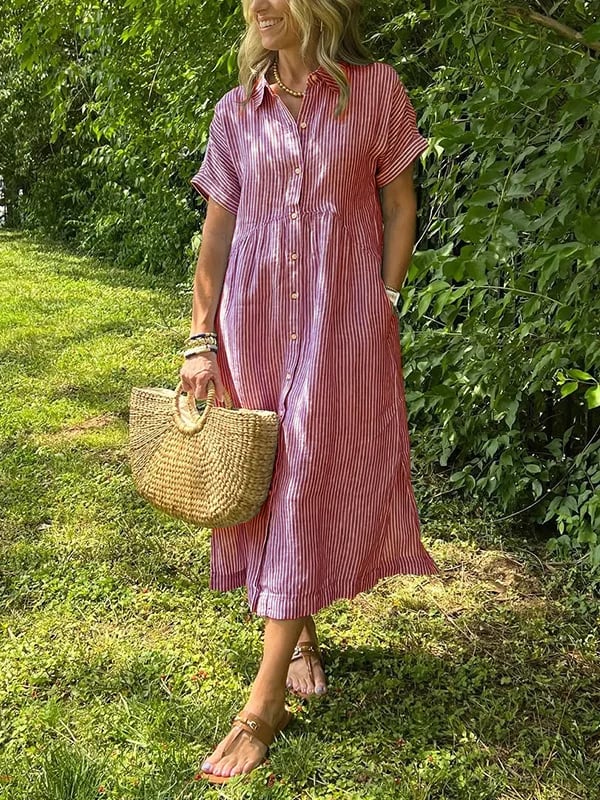 Dalila Striped Button-Down Midi Shirt Dress