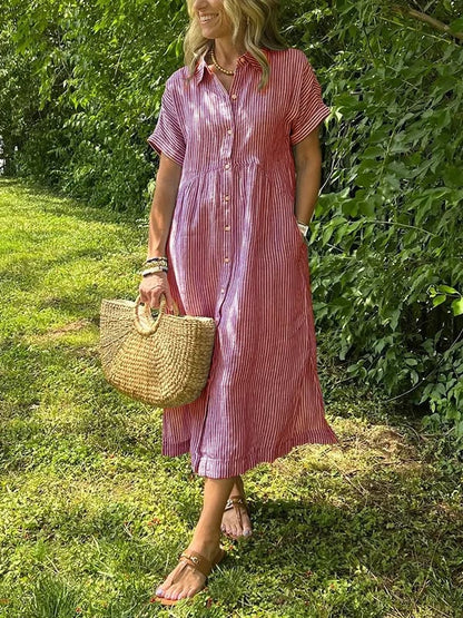 Dalila Striped Button-Down Midi Shirt Dress
