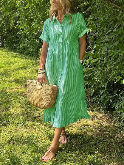 Dalila Striped Button-Down Midi Shirt Dress