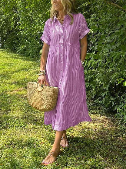 Dalila Striped Button-Down Midi Shirt Dress