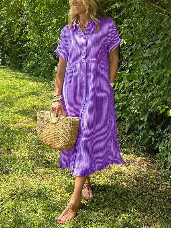 Dalila Striped Button-Down Midi Shirt Dress