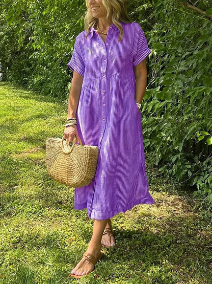 Dalila Striped Button-Down Midi Shirt Dress