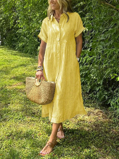 Dalila Striped Button-Down Midi Shirt Dress