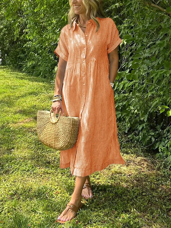 Dalila Striped Button-Down Midi Shirt Dress