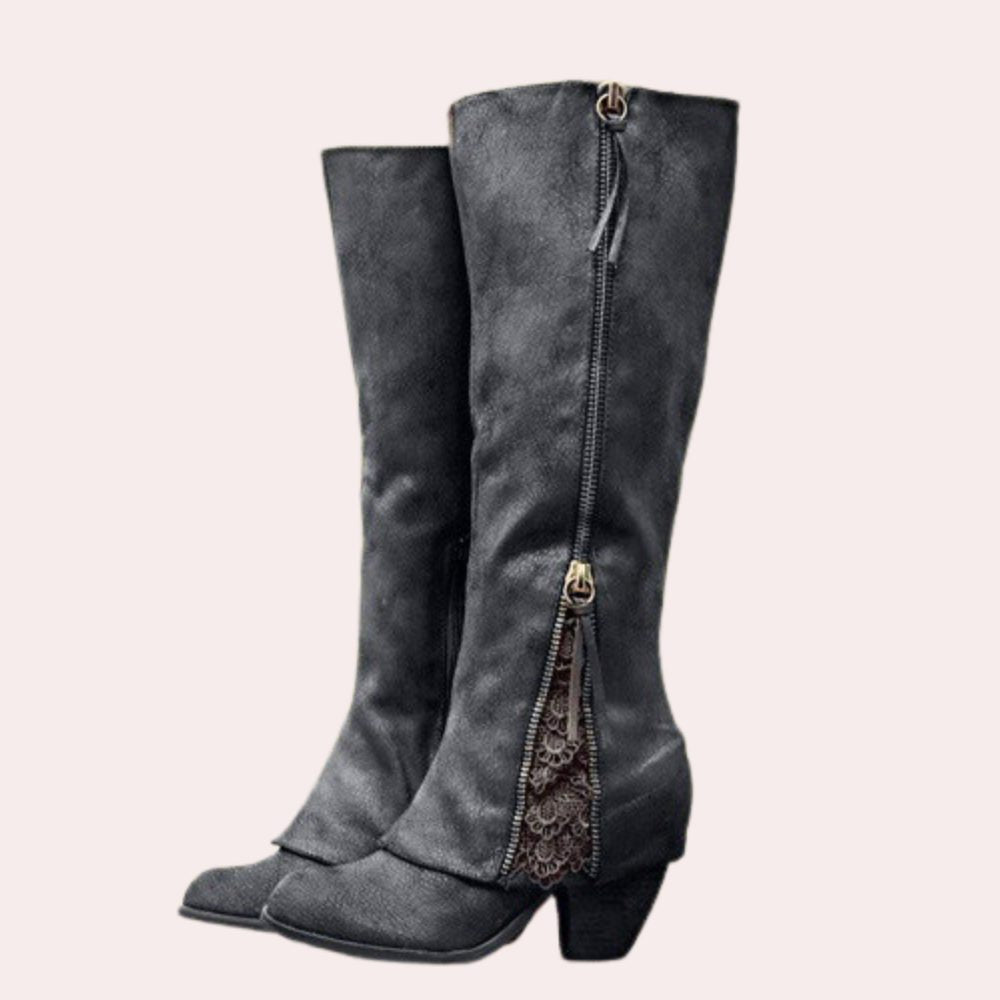 Sibilla Block Heel Zip-Up Boots for Workdays