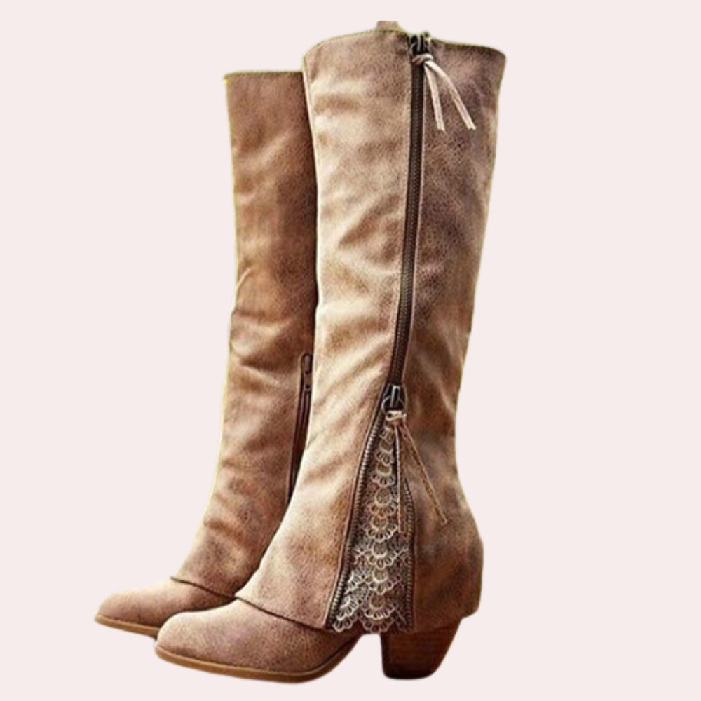 Sibilla Block Heel Zip-Up Boots for Workdays