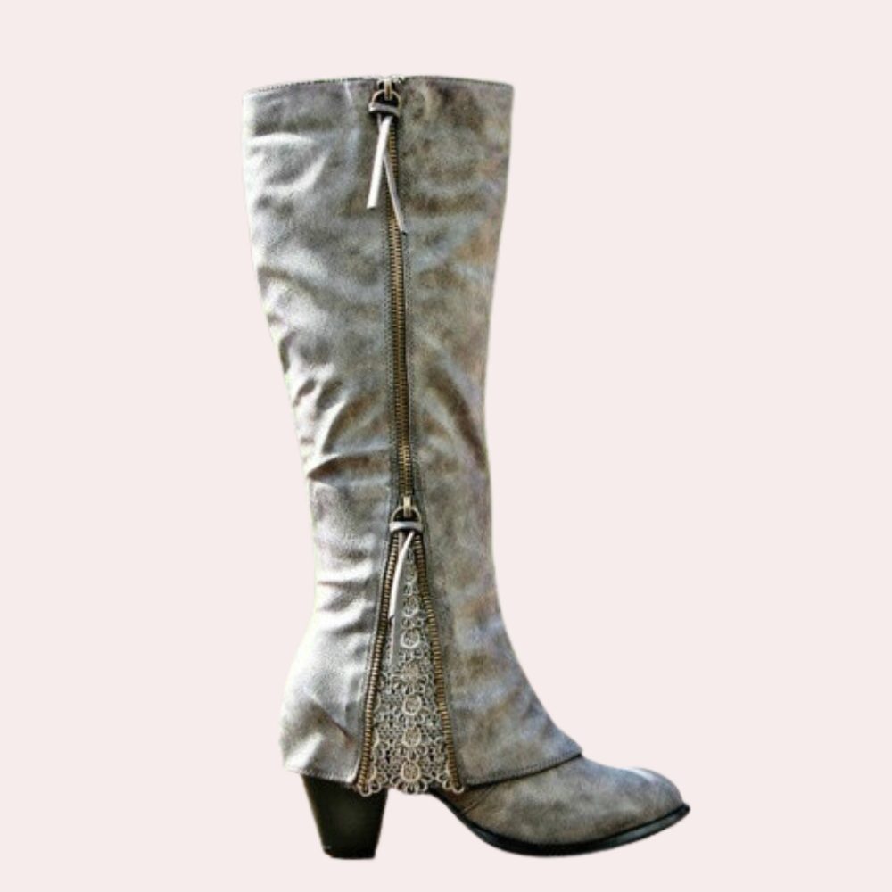 Sibilla Block Heel Zip-Up Boots for Workdays