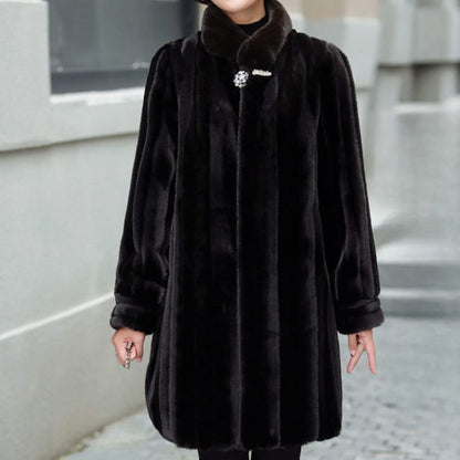 Helewys Faux Fur Coat with Stand Collar