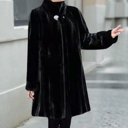 Helewys Faux Fur Coat with Stand Collar