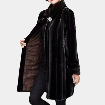 Helewys Faux Fur Coat with Stand Collar