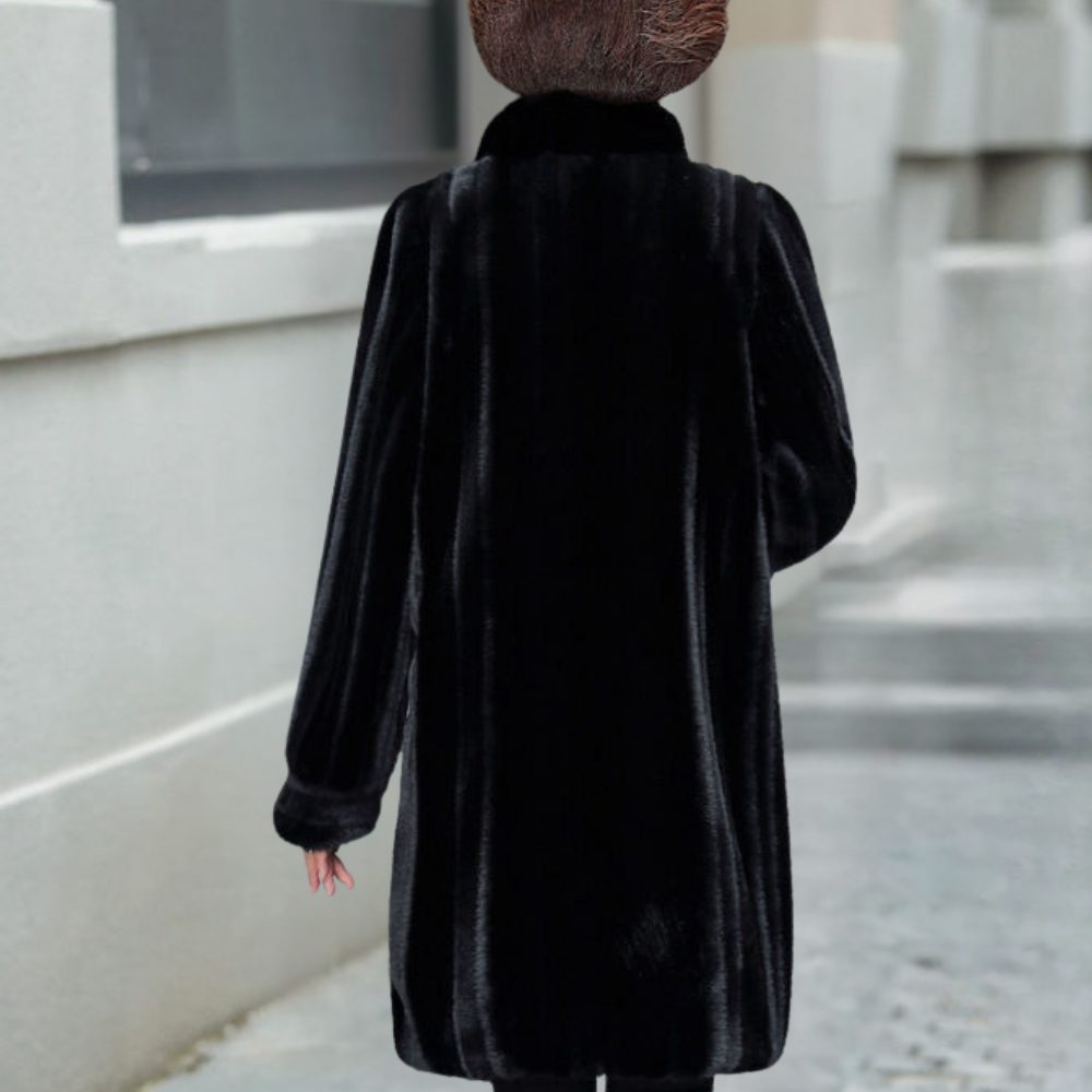 Helewys Faux Fur Coat with Stand Collar