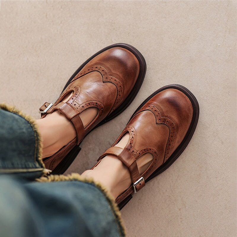 Xene Brogue Mary Jane Flats