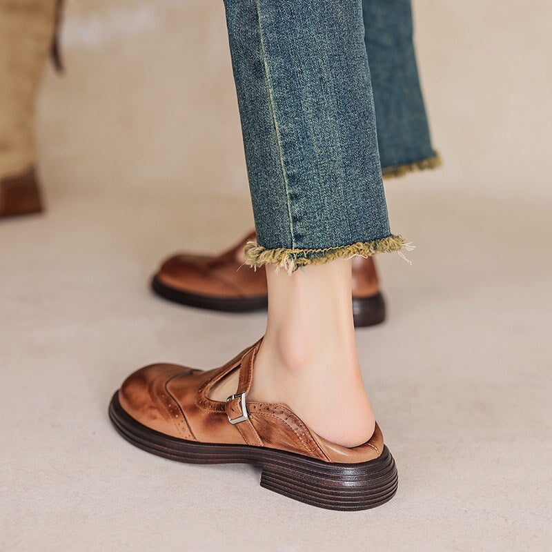 Xene Brogue Mary Jane Flats