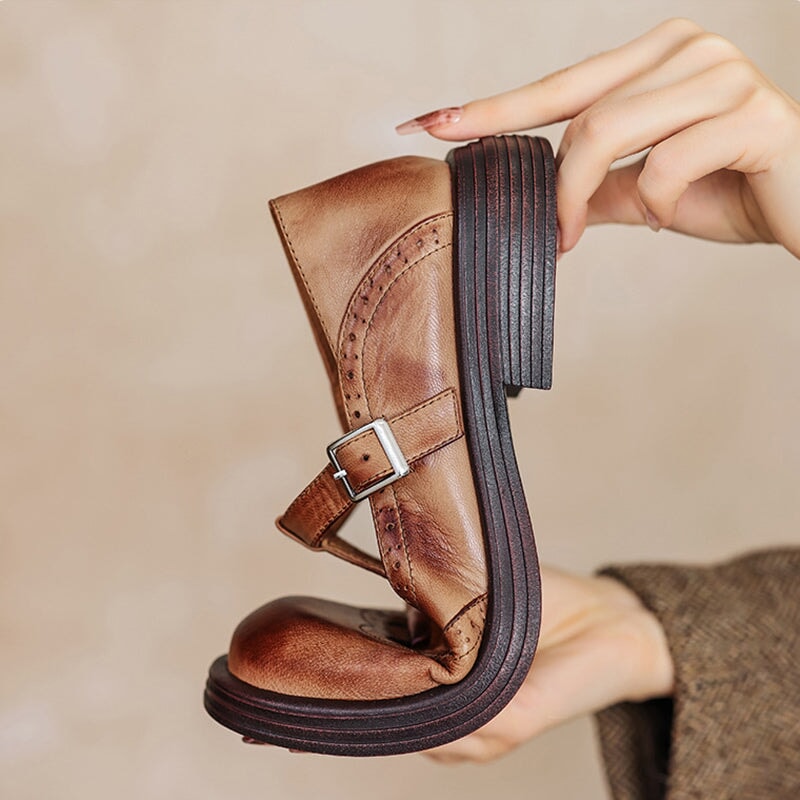 Xene Brogue Mary Jane Flats