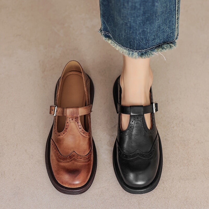Xene Brogue Mary Jane Flats