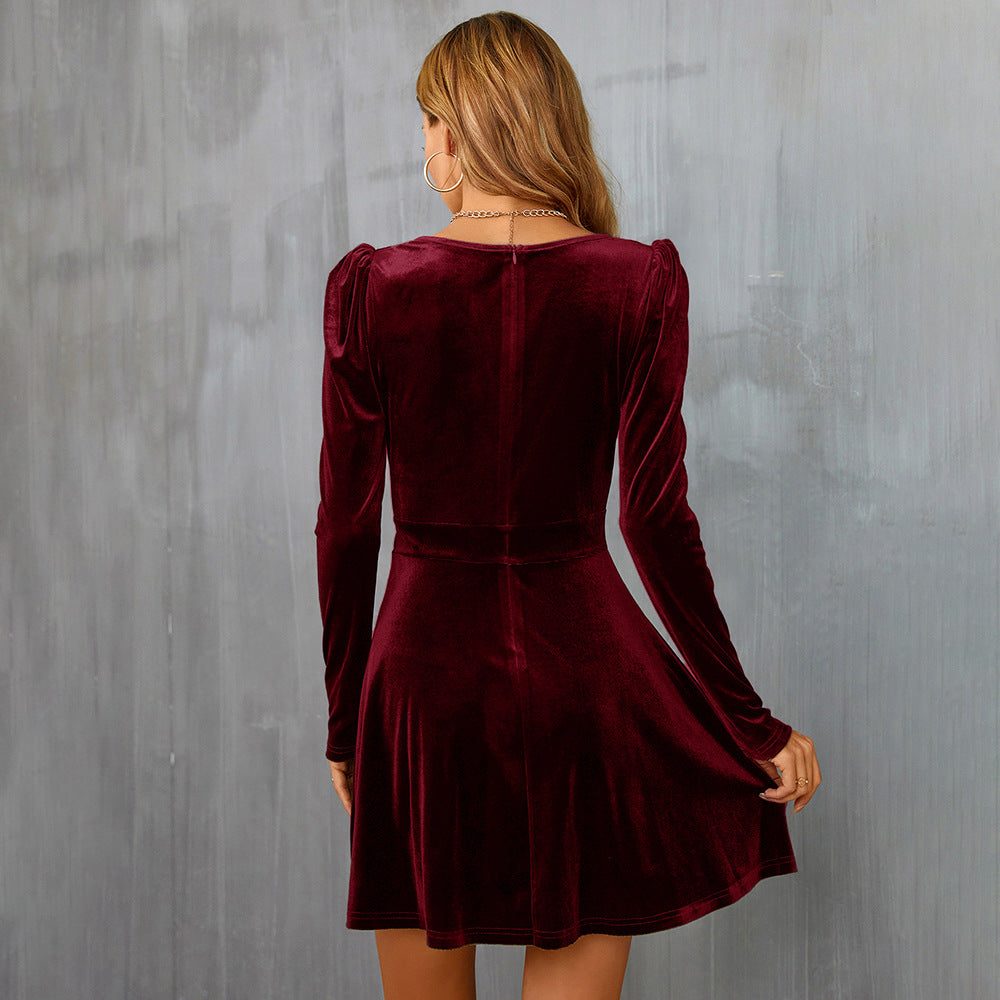 Lanthilde Velvet Mini Dress for Parties, V-Neck