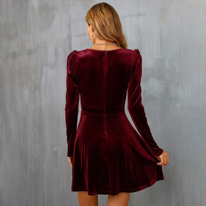 Lanthilde Velvet Mini Dress for Parties, V-Neck