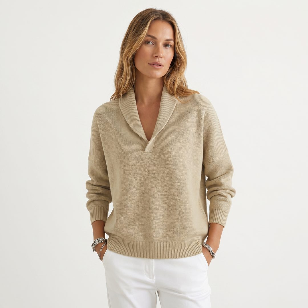 Godelieve Relaxed Knit Pullover for Weekends, V-Neck