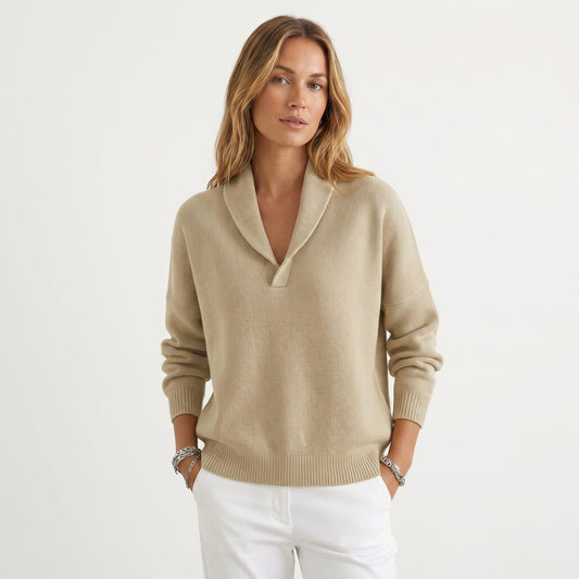 Godelieve Relaxed Knit Pullover for Weekends, V-Neck