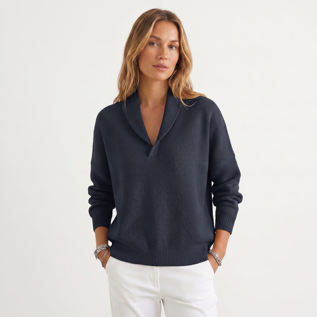 Godelieve Relaxed Knit Pullover for Weekends, V-Neck