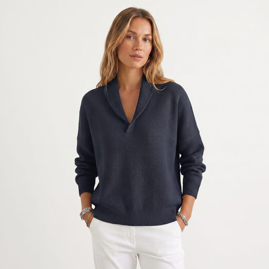 Godelieve Relaxed Knit Pullover for Weekends, V-Neck