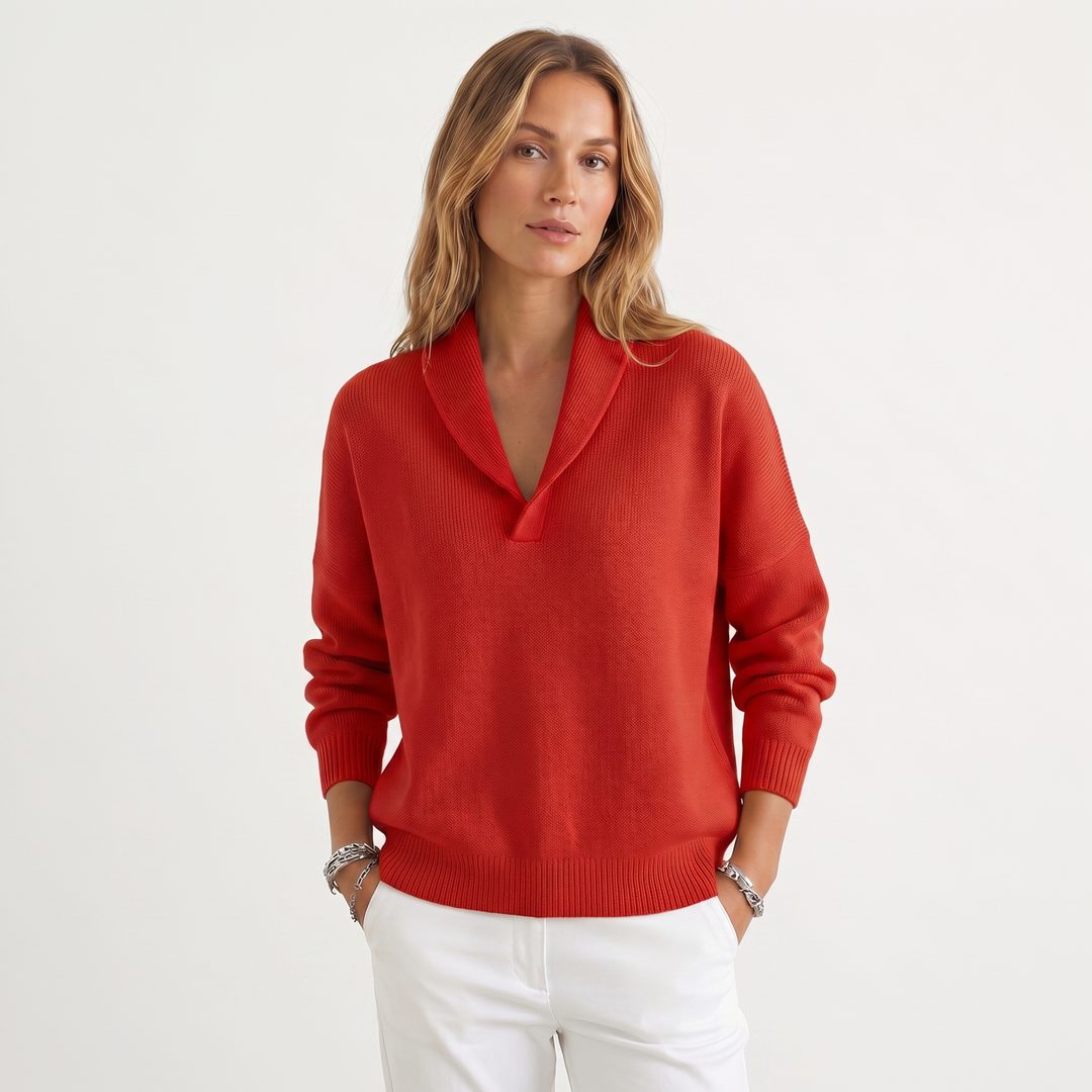 Godelieve Relaxed Knit Pullover for Weekends, V-Neck