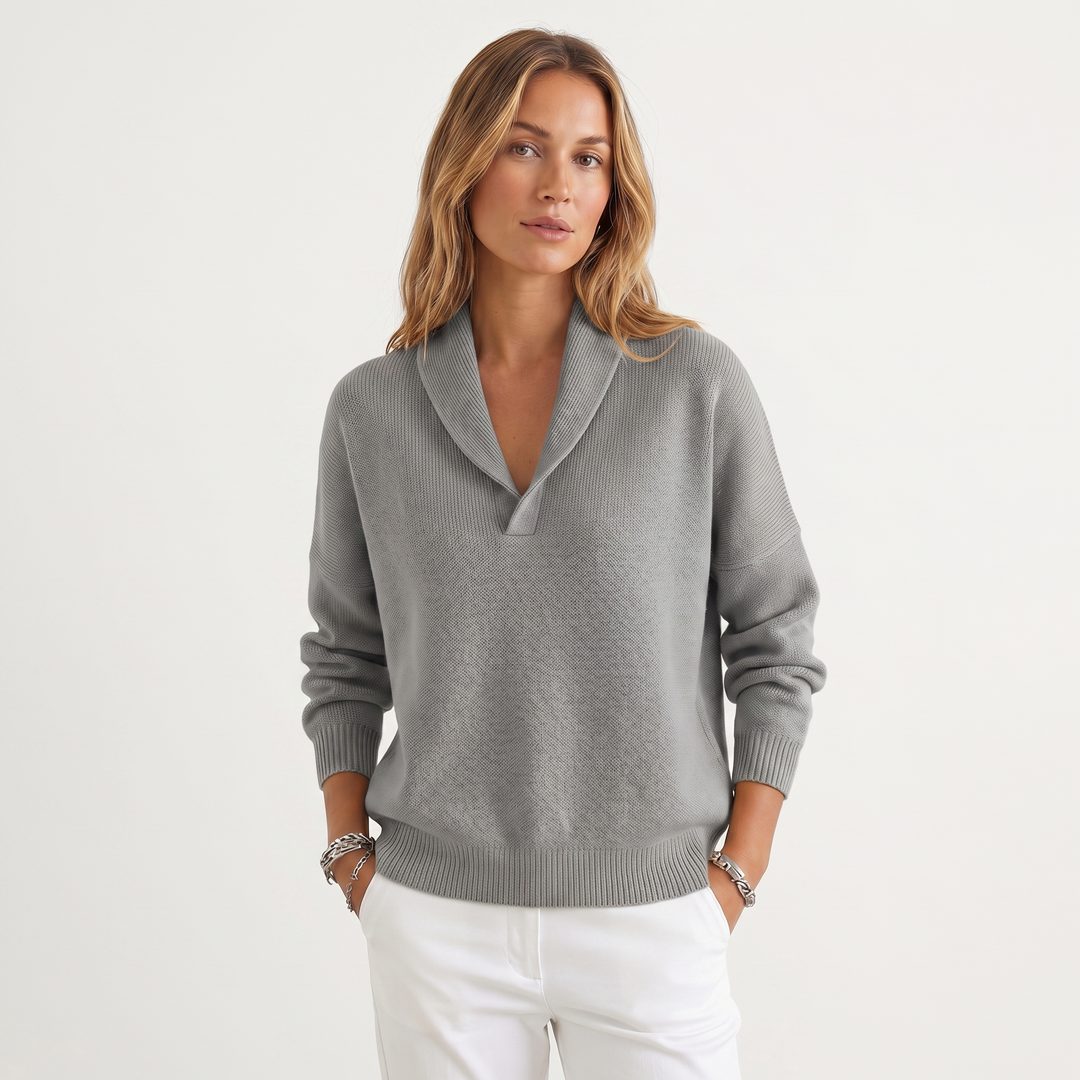 Godelieve Relaxed Knit Pullover for Weekends, V-Neck