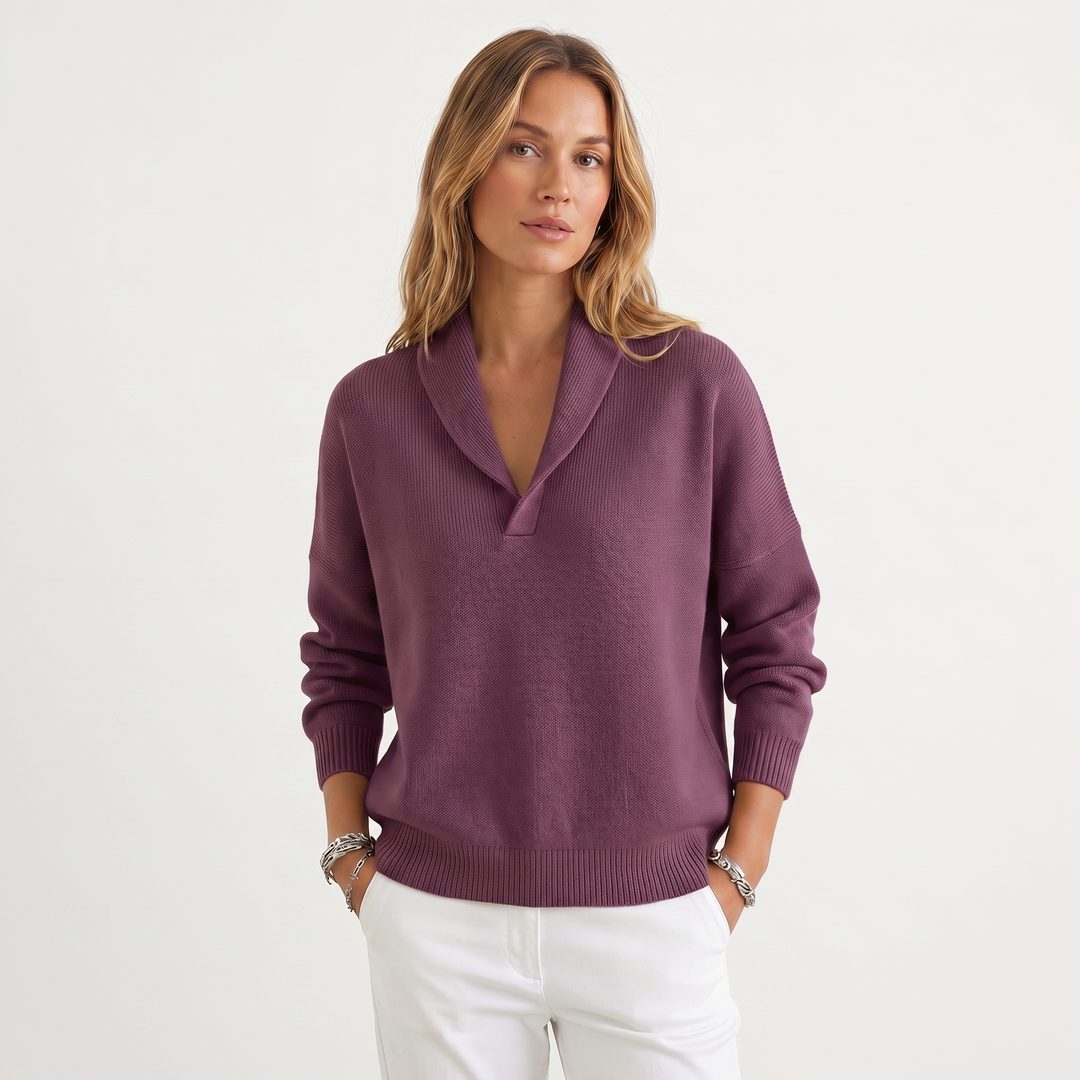 Godelieve Relaxed Knit Pullover for Weekends, V-Neck