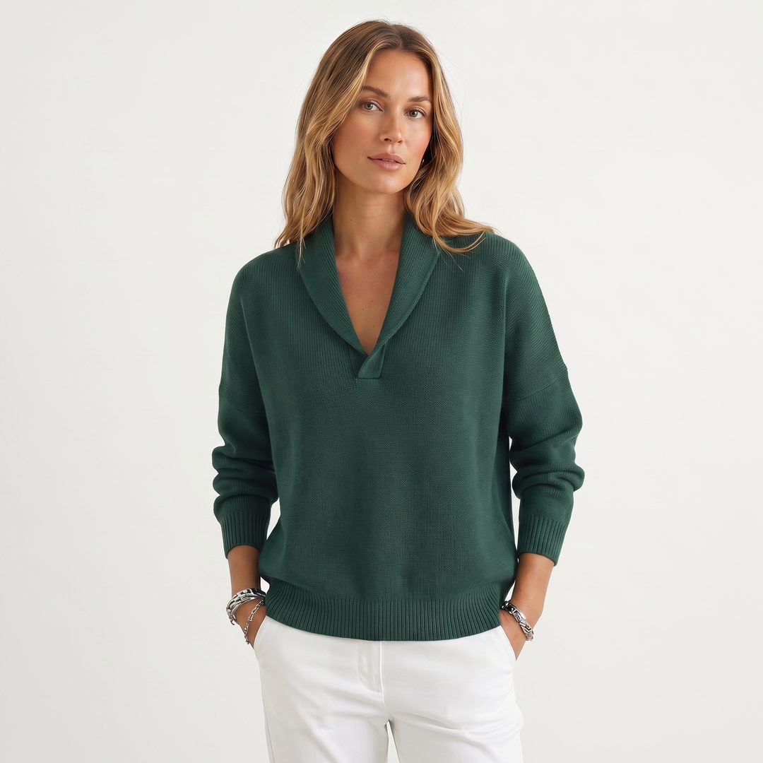 Godelieve Relaxed Knit Pullover for Weekends, V-Neck