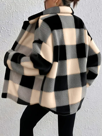 Raoulette Plaid Oversized Fluffy Button-Up Jacket