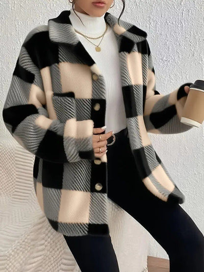 Raoulette Plaid Oversized Fluffy Button-Up Jacket