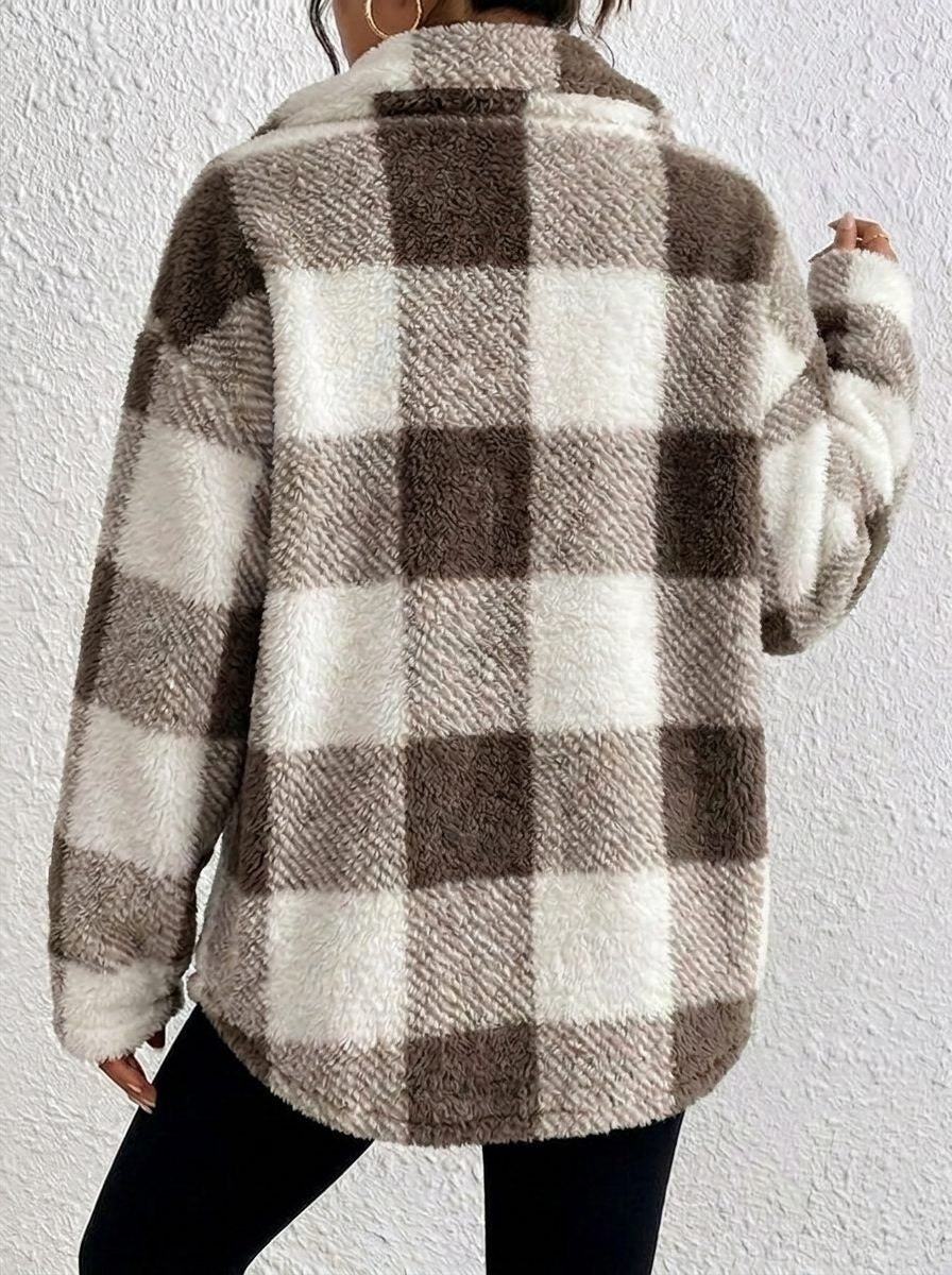 Raoulette Plaid Oversized Fluffy Button-Up Jacket