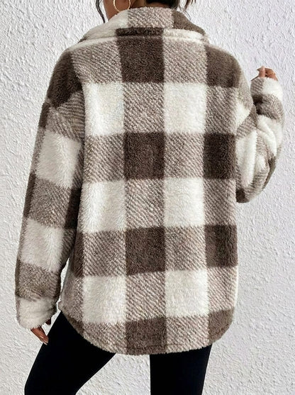 Raoulette Plaid Oversized Fluffy Button-Up Jacket