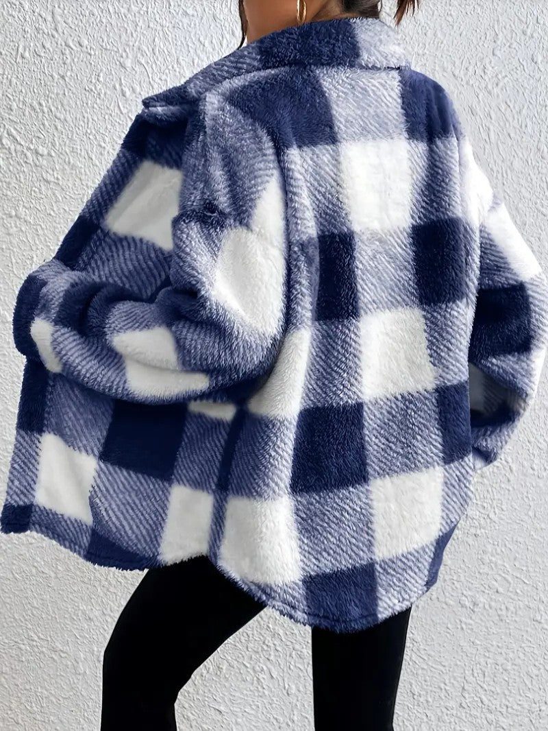 Raoulette Plaid Oversized Fluffy Button-Up Jacket