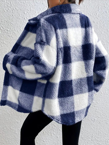 Raoulette Plaid Oversized Fluffy Button-Up Jacket