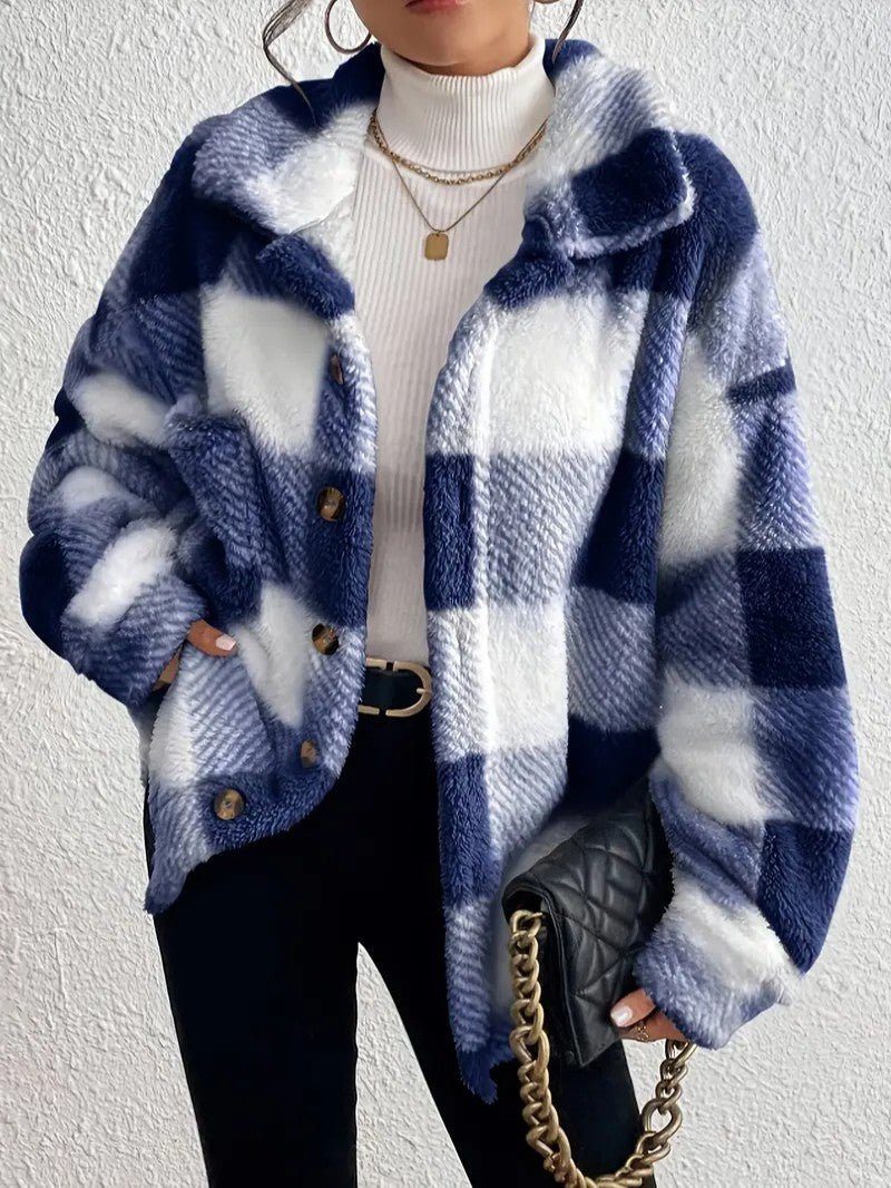 Raoulette Plaid Oversized Fluffy Button-Up Jacket