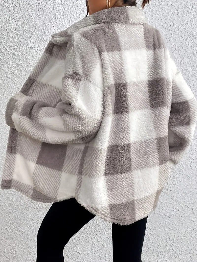 Raoulette Plaid Oversized Fluffy Button-Up Jacket
