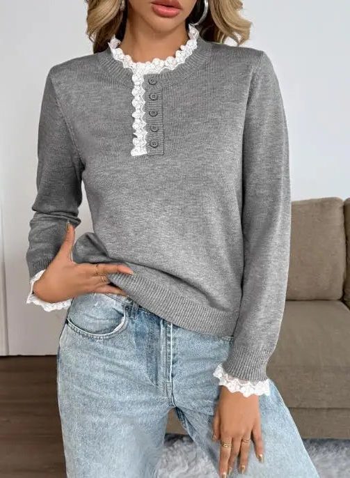 Ermintrude Ribbed Knit Sweater with Crew Neck