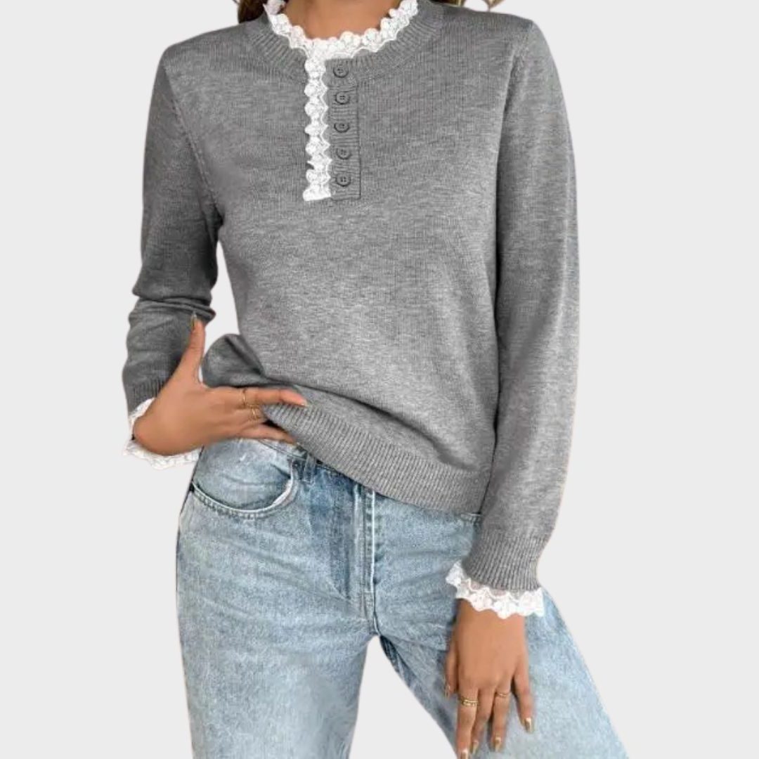 Ermintrude Ribbed Knit Sweater with Crew Neck