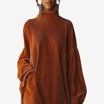 Ursine Ribbed Knit Turtleneck Dress with Fringe Hem
