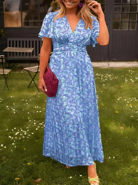 Tullia Floral Wrap Maxi Dress with V-Neck and Short Sleeves
