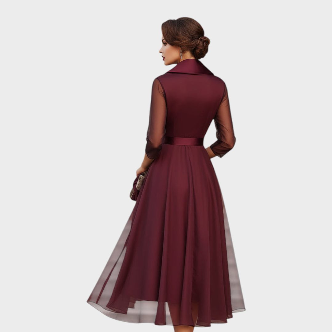 Blandine Wrap Midi Dress for Evenings, Sheer Sleeves