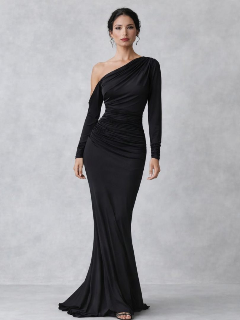 Osberte Velvet One-Shoulder Ruched Maxi Dress