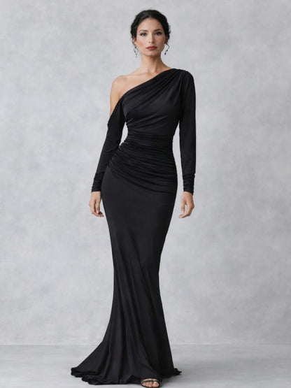 Osberte Velvet One-Shoulder Ruched Maxi Dress