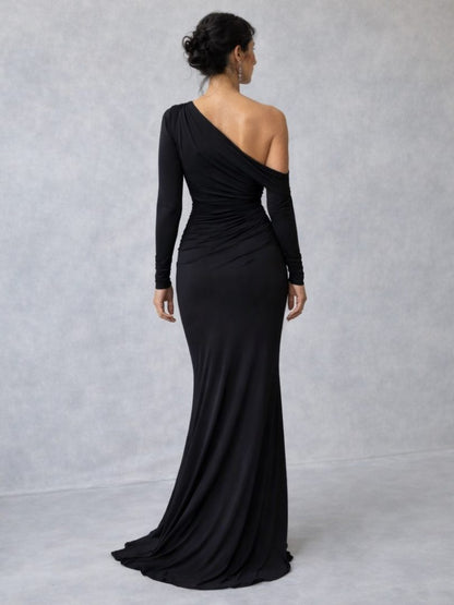 Osberte Velvet One-Shoulder Ruched Maxi Dress