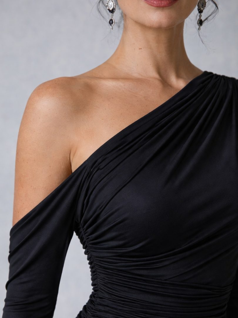 Osberte Velvet One-Shoulder Ruched Maxi Dress