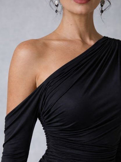 Osberte Velvet One-Shoulder Ruched Maxi Dress