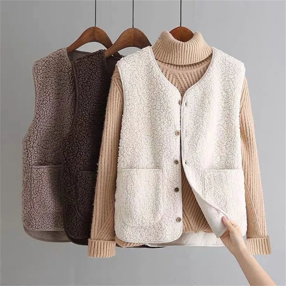 Herleve Ribbed Knit Button-Up Vest